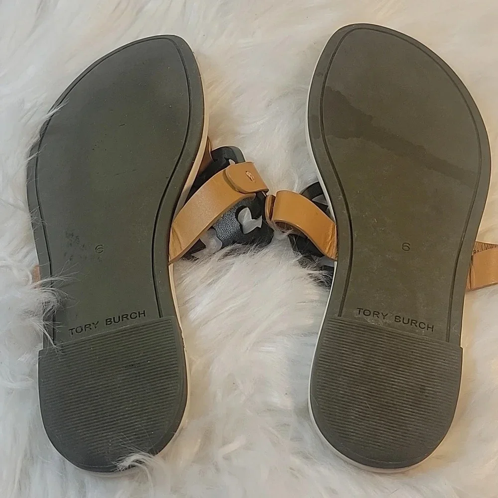 TORY BURCH Miller Logo Leccio/Pesca Soft‎ Calf Leather Sandals Size 6